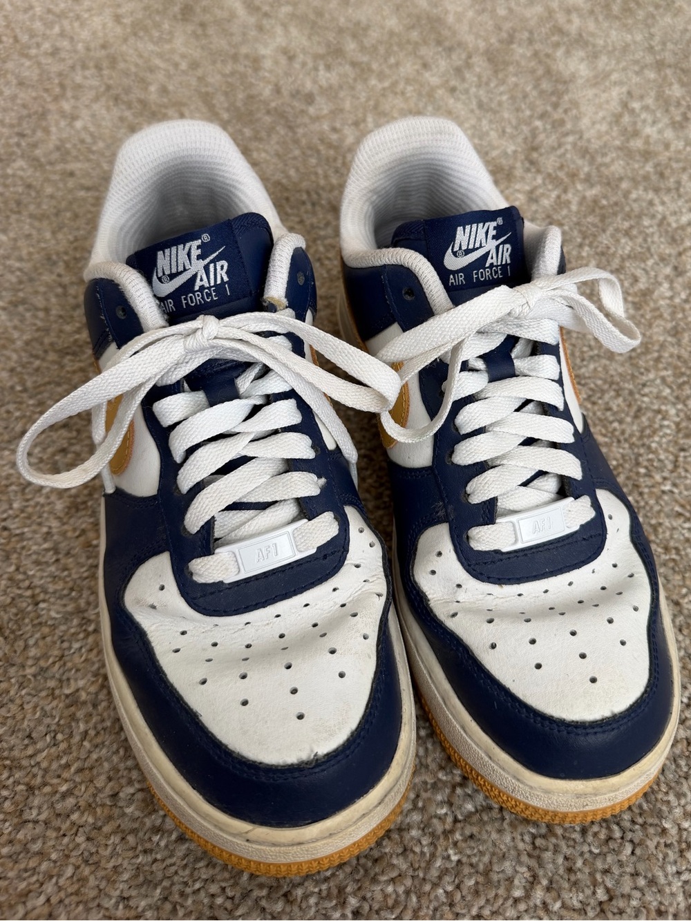Nike Custom Air Force 1 Low Sneakers - Navy, White & Gold